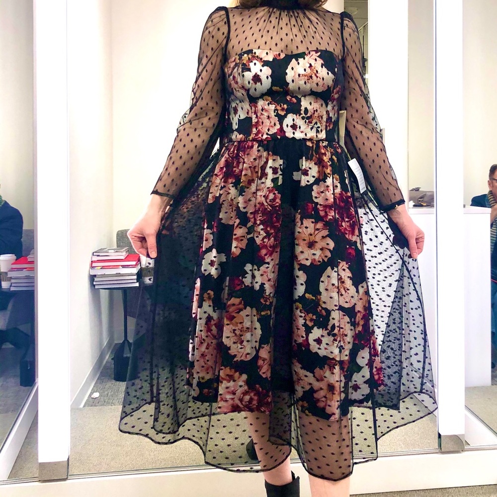 Eliza J Floral Polka Dot Mesh Overlay Dress, size 10 - Picture 10 of 16